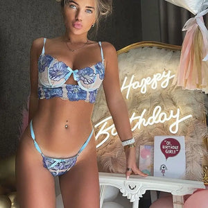 Floral Embroidery Under Wire Bra and Panty Set