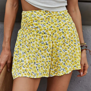 Floral Print Culottes Wide Leg High Waist Short Pants