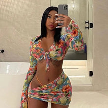 Load image into Gallery viewer, Floral Printed Mesh Sexy Top and Skirts Set