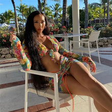 Load image into Gallery viewer, Floral Printed Mesh Sexy Top and Skirts Set