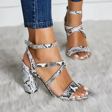 Load image into Gallery viewer, Snakeskin Open Toe High Heel Sandals - Silver / 40