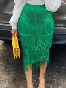 Fringe Bodycon Pencil Skirt - green / S