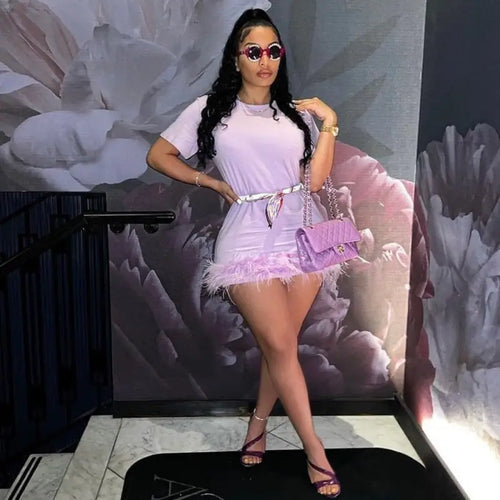 Furry Hem T Shirt Dress