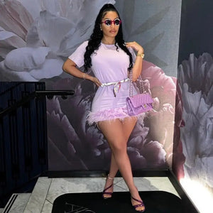 Furry Hem T Shirt Dress