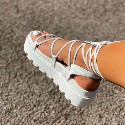 Gladiator Platform Ankle Wrap Wedge Lace Up Shoe