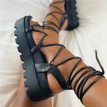 Load image into Gallery viewer, Gladiator Platform Ankle Wrap Wedge Lace Up Shoe - black