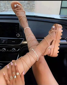 Gladiator Platform Ankle Wrap Wedge Lace Up Shoe