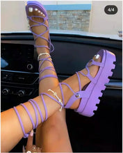 Load image into Gallery viewer, Gladiator Platform Ankle Wrap Wedge Lace Up Shoe - Purple