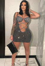 Load image into Gallery viewer, Glamour Crystal Rhinestone Hollow Out Mini Dress - black / S