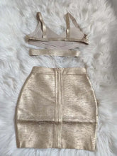 Load image into Gallery viewer, Gold V-Neck Sleeveless Top and Pencil Mini Skirt