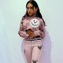 Load image into Gallery viewer, Goth Grunge Smiley Emo Print Crop Top - Pink / M