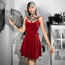 Load image into Gallery viewer, Goth Pentagram Hollow Out Dress - Red / S