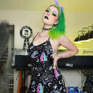 Gothic Cartoon Emo Print Black Dress - Apparel & Accessories