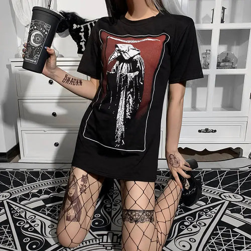 Gothic Cartoon Mall Goth O Neck Short Sleeve Oversize Tee