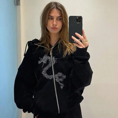 Gothic Dragon Diamonds Zip Up Hoodie