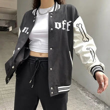 Load image into Gallery viewer, Gothic Embroidery Patchwork Baseball Jacket - Black / L