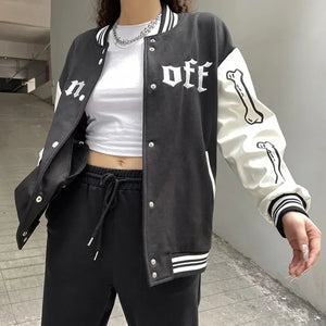 Gothic Embroidery Patchwork Baseball Jacket - Black / L