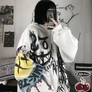 Gothic Japanese Cartoon Hip Hop Hoodie - 2 / M