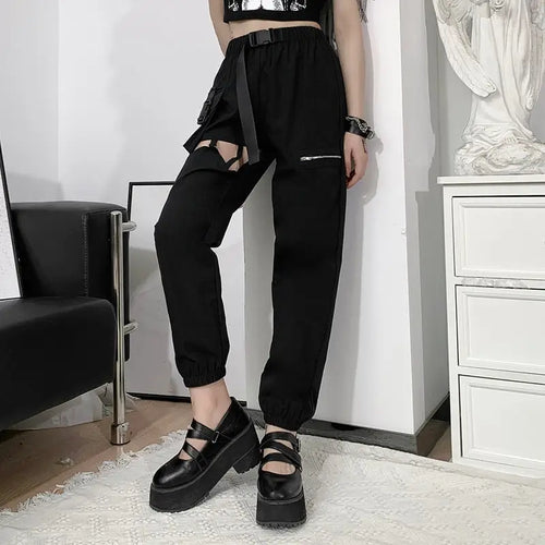 Gothic Punk Hollow Out Big Pocket High Waist Pants