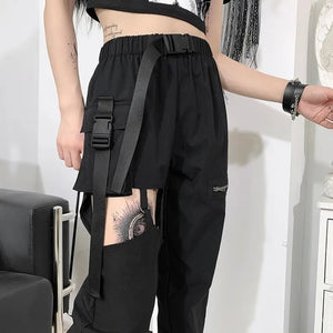 Gothic Punk Hollow Out Big Pocket High Waist Pants