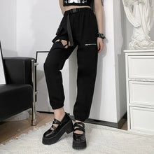 Load image into Gallery viewer, Gothic Punk Hollow Out Big Pocket High Waist Pants - Black