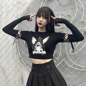 Gothic Punk Patchwork Long Sleeve Slim T-shirts