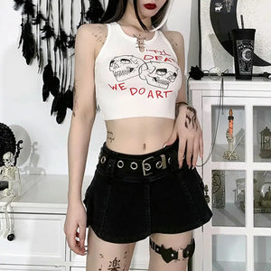 Gothic Skull Print White Crop Top