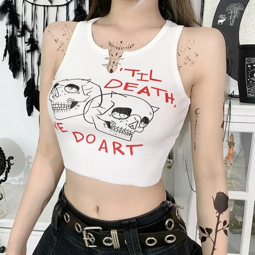 Gothic Skull Print White Crop Top
