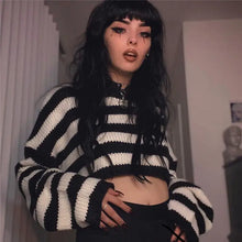 Load image into Gallery viewer, Gothic Streetwear Striped O-neck Long Sleeve Punk Pullover