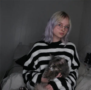 Gothic Streetwear Striped O-neck Long Sleeve Punk Pullover