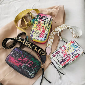 Graffiti Design PU Leather Crossbody Shoulder Bag