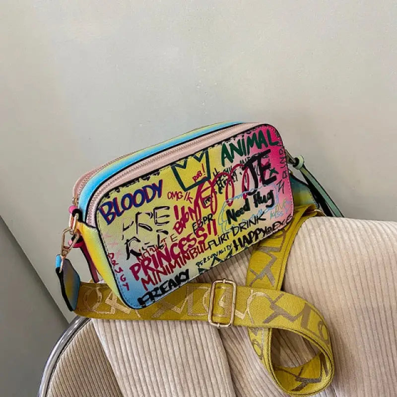 Graffiti Design PU Leather Crossbody Shoulder Bag - Colorful