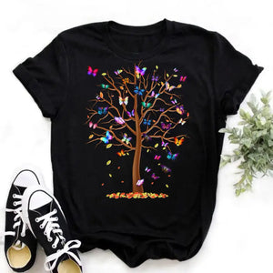 Graphic Cartoon Tree Print Harajuku T-shirt