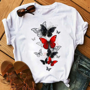 Graphic Cartoon Tree Print Harajuku T-shirt - Design 15