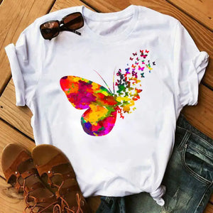 Graphic Cartoon Tree Print Harajuku T-shirt - Design 19