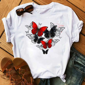 Graphic Cartoon Tree Print Harajuku T-shirt - Design 20