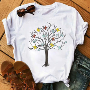 Graphic Cartoon Tree Print Harajuku T-shirt - Design 23