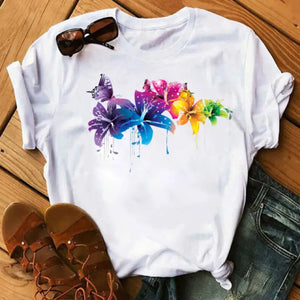 Graphic Cartoon Tree Print Harajuku T-shirt - Design 24