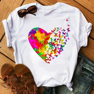 Graphic Cartoon Tree Print Harajuku T-shirt - Design 28