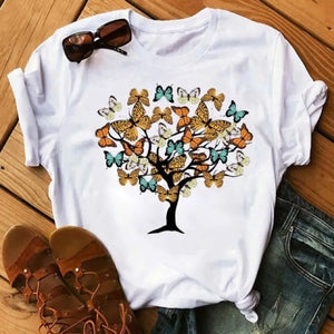Graphic Cartoon Tree Print Harajuku T-shirt - Design 29