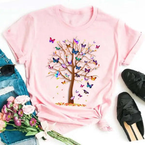 Graphic Cartoon Tree Print Harajuku T-shirt - Design 7