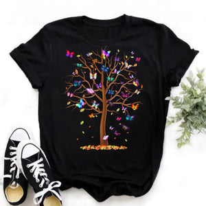 Graphic Cartoon Tree Print Harajuku T-shirt - Design 9
