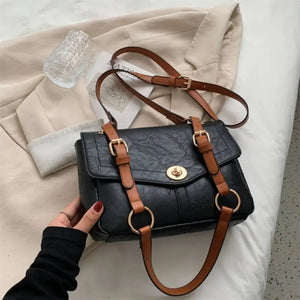 Green Small PU Leather Shoulder Crossbody Bag - black
