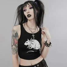 Load image into Gallery viewer, Grunge Mouse Print Black Cropped Top