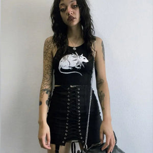 Grunge Mouse Print Black Cropped Top
