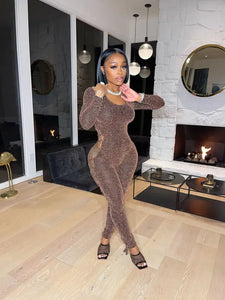 Hallow-Out Bandage Side Bodycon Jumpsuit