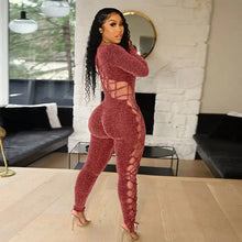 Load image into Gallery viewer, Hallow-Out Bandage Side Bodycon Jumpsuit - S / Red