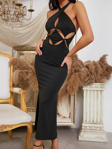 Halter Hollow-Out High Waist Split Dress