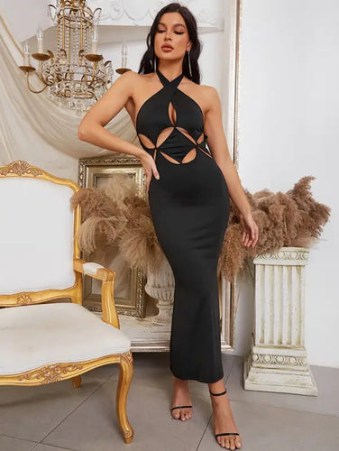 Halter Hollow-Out High Waist Split Dress