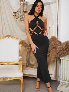Halter Hollow-Out High Waist Split Dress
